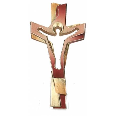 Croix De La Passion En Bois Sculpte 15Cm Rouge/Or