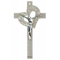 Kruisbeeld Glas 16 cm - Hart + Corpus verzilverd 