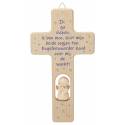 Croix en bois sculpté - 20 cm - Ik ga slapen - naturel