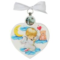 Cadre-Berceau - Coeur / Vierge priante - 7 X 9 cm - Blanc