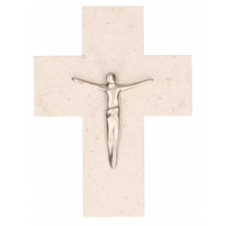 Croix murale Pierre naturelle 7.5 x 12 cm Corps en métal