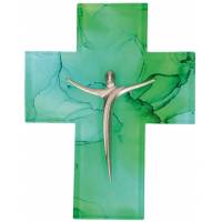 Croix murale verre 11,5 x 14,5 cm Corps en métal