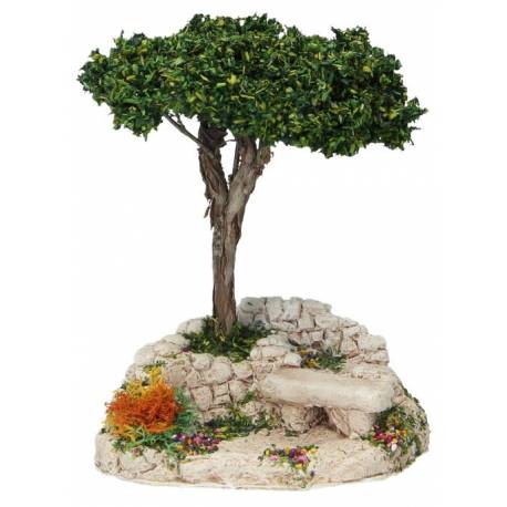 Décor pour santons de Provence Banc sous pin parasol