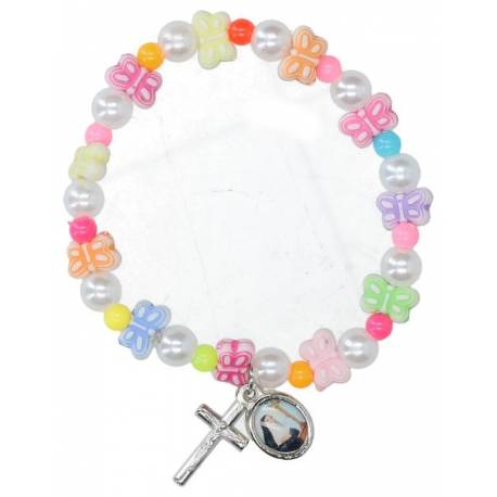 Armband-tienjte Vlinders acryl - Kruisje + Medaille Bx 