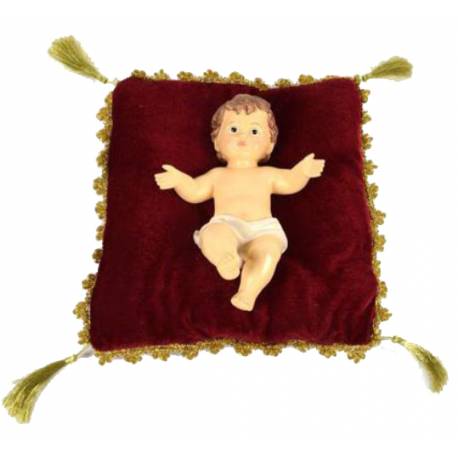 Enfant Jésus 20 x 14 cm + coussin rouge