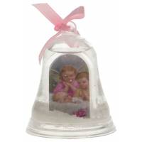 Cloche - Boule de neige - 2 anges et enfant - Rose