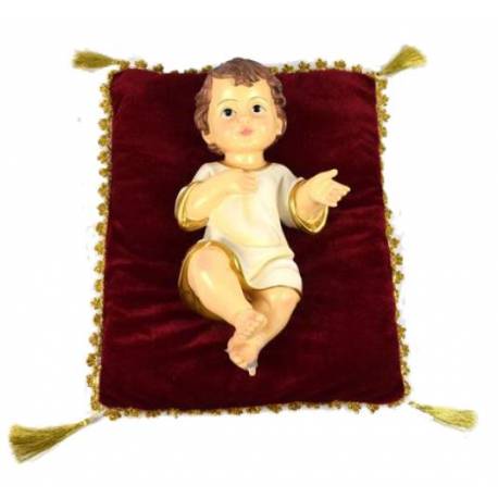 Kindje Jezus 34 X 22 cm + rood kussen 36 X 36 cm 
