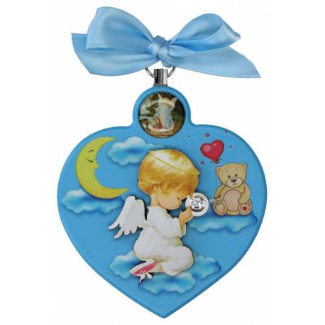 Cadre-Berceau - Coeur / Ange - 7 X 9 cm - Bleu