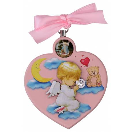 Cadre-Berceau - Coeur / Ange - 7 X 9 cm - Rose