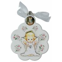 Kader / Wieg - Bloem / OLV biddend - 7 X 9 cm - Wit 