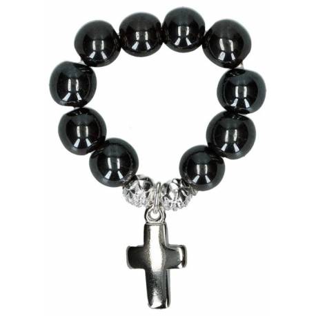 Dizainier sur élastique Hématite Croix