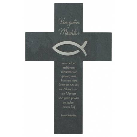 Croix Murale Ardoise "Von Guten Machten" 14.5 X 21 Cm