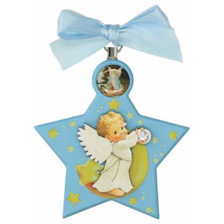 Cadre-Berceau - Etoile / Ange - 7 X 9 cm - Bleu