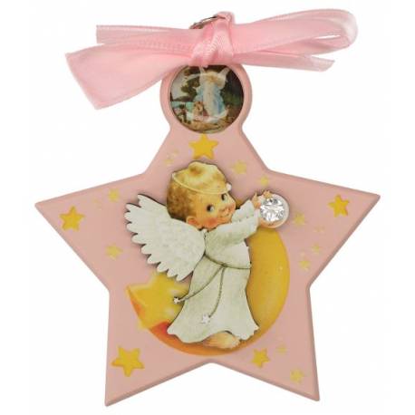 Kader / Wieg - Ster / Engel - 7 X 9 cm - Roze 