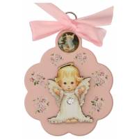 Kader / Wieg - Bloem / OLV biddend - 7 X 9 cm - Roze 