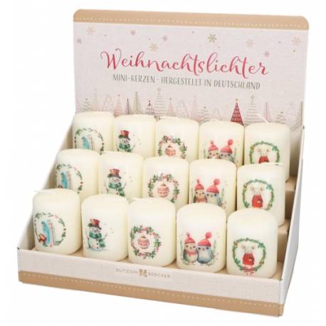 Display bougies de Noel 60X50 mm 5 motifs x 10 bougies