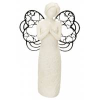 Bidden hars engel met metalen vleugels 7,5 x 12 cm 