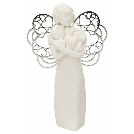 Hars engel met metalen vleugels met hartjes 7,5 x 12 cm 