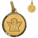 Médaille ronde en métal doré Ange + Notre Dame de Banneux 14 X 14 mm