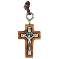 Kruisje op koord - 25 mm - Olijvenhout H Benedictus 