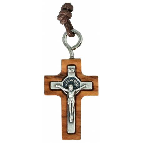 Croix s/cordon - 25 mm - Bois d'olivier St Benoît
