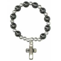 Dizainier sur élastique Hématite + croix métal