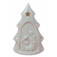 Middelmatige witte porseleinen Heilige Familie met licht (8 x 5 x13 cm) 