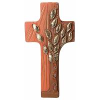 Croix avec arbre de vie de 22 cm finition rouge et dorée