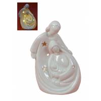 Middelmatige witte porseleinen Heilige Familie met licht (7 x 6 x 12 cm) 
