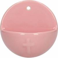 Benitier Ceramique 10 Cm rose poudré avec croix