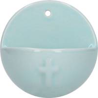 Benitier Ceramique 10 Cm bleu clair avec croix