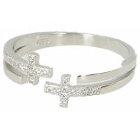 Zilver ring twee kruizen met strass 