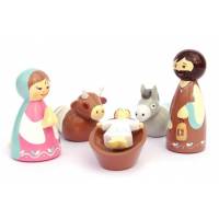 Crèche tournée Marie bleue/rose 9 cm + boite