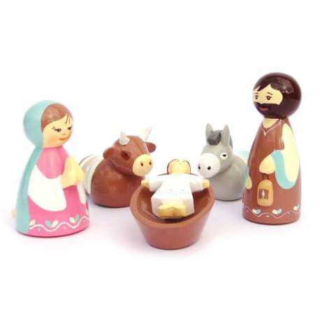 Crèche tournée Marie bleue/rose 9 cm + boite