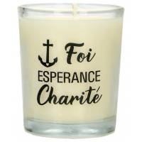Bougie en verre 65 x 50 mm Foi Espérance Charité