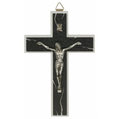 Croix murale - 16 cm - Bois noir et blanc