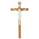 Croix Murale 15 cm Bois brun clair + corps lumineux
