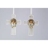 Set van 2 Kommuniekruisje set jongen/meisje 15 cm crème en goud 