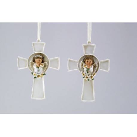 Set van 2 Kommuniekruisje set jongen/meisje 15 cm crème en goud 