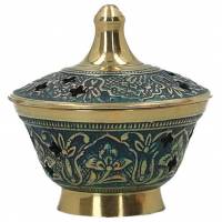 Wierookbrander - H 8 cm - Messing blauw geëmailleerd 