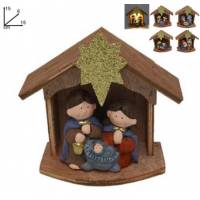 Crèche de Noël avec 3 personnages de 7 cm et lumière (24 X 9 X 14 cm) - 4 modèles assortis