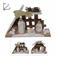 Crèche de Noël (étable + Sainte-Famille) de 14 cm avec lumière