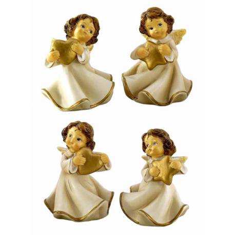 Engel ster of hart 7 cm - 4 / set 