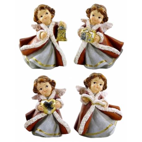 Rode/groen kerstengel 7 cm - 8 / set 