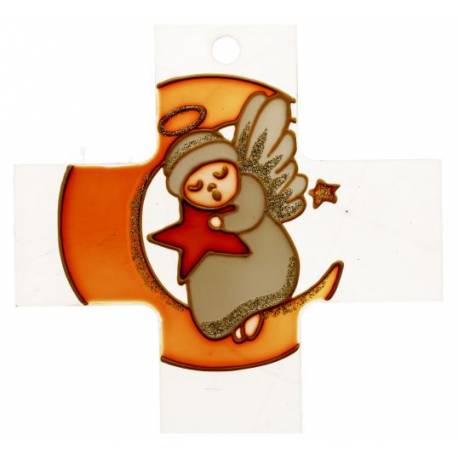 Croix murale verre peint Ange 