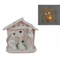 Nativité moderne en porcelaine blanche avec lumière (16.5 x 9 x 15 cm)