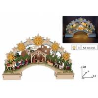 Gekleurd Kerstdecoratie met heilige familie en licht 