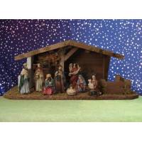 Crèche de Noël : cabane + 10 personnages de 9 cm (42x25x18cm)