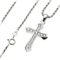 Kruisje Zilver Met Zirkonen 30Mm + Ketting 