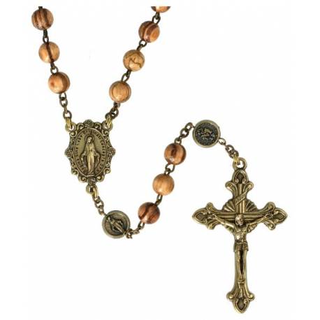 Rozenkrans Hout zebrano Gebronzeerde ketting 